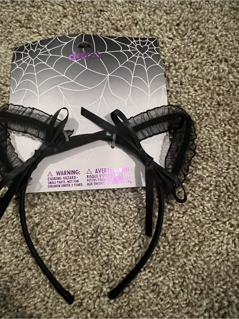 Claire's Black Lace Cat Ear Headband with Bow Accents